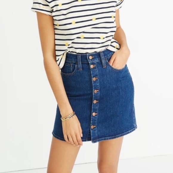 Madewell Stretch Denim Straight Mini Skirt Arroyo Wash Button-Front Size 31 - Picture 1 of 9
